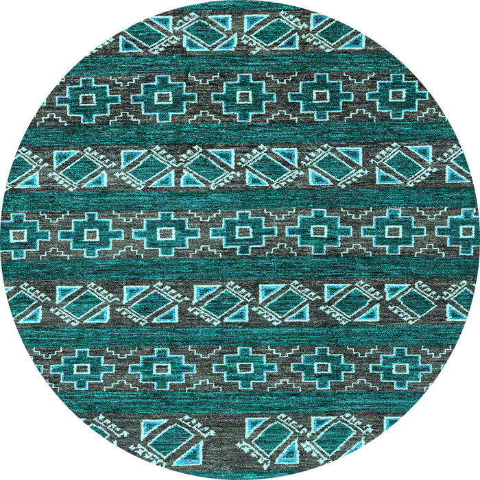 Round Machine Washable Oriental Light Blue Modern Rug, wshabs1831lblu