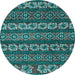 Round Machine Washable Oriental Light Blue Modern Rug, wshabs1831lblu