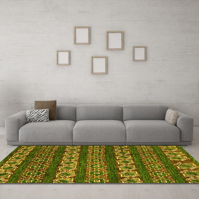 Machine Washable Oriental Yellow Modern Rug in a Living Room, wshabs1831yw