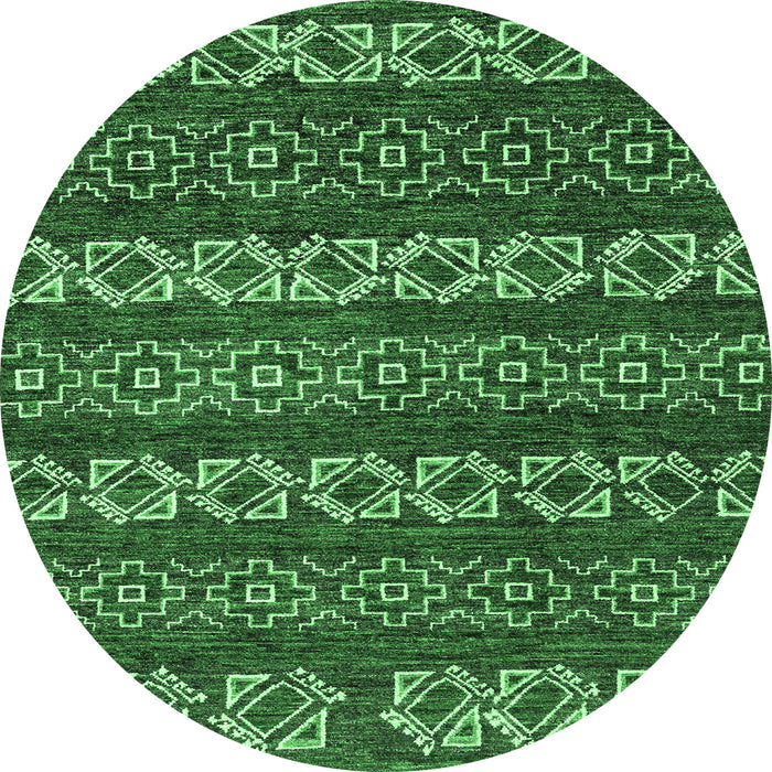 Round Machine Washable Oriental Emerald Green Modern Area Rugs, wshabs1831emgrn