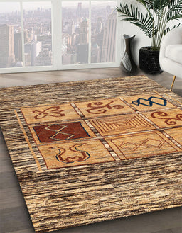 Machine Washable Abstract Dark Sienna Brown Rug in a Family Room, wshabs1832