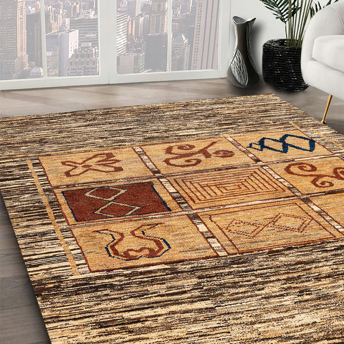 Machine Washable Abstract Dark Sienna Brown Rug in a Family Room, wshabs1832