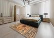 Machine Washable Abstract Dark Sienna Brown Rug in a Bedroom, wshabs1832