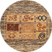 Round Abstract Dark Sienna Brown Oriental Rug, abs1832