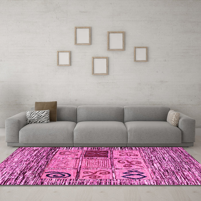 Machine Washable Oriental Pink Modern Rug in a Living Room, wshabs1832pnk