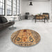 Round Abstract Dark Sienna Brown Oriental Rug in a Office, abs1832