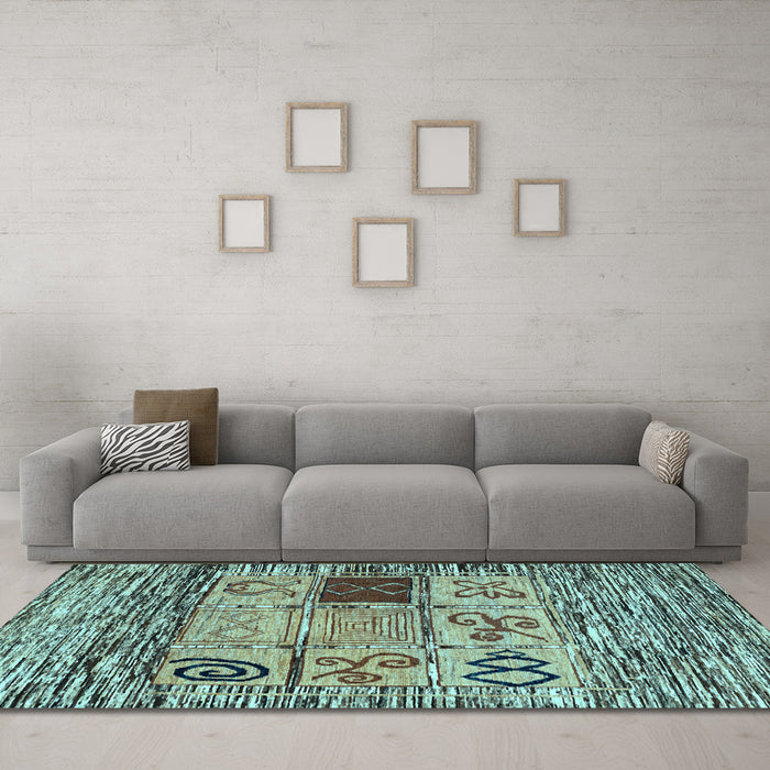 Machine Washable Oriental Light Blue Modern Rug in a Living Room, wshabs1832lblu