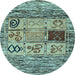 Round Machine Washable Oriental Light Blue Modern Rug, wshabs1832lblu