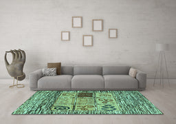 Machine Washable Oriental Turquoise Modern Area Rugs in a Living Room,, wshabs1832turq