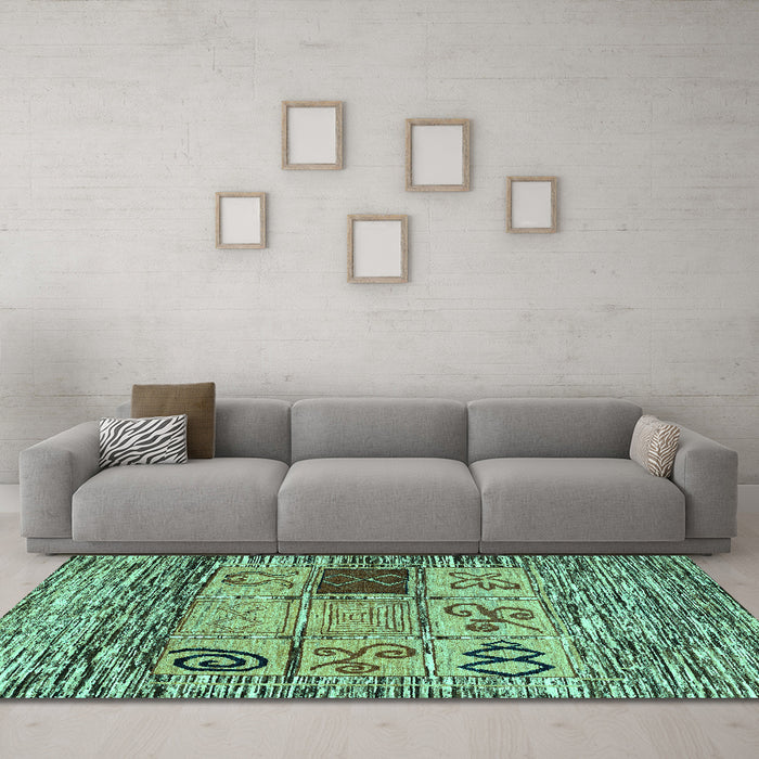 Machine Washable Oriental Turquoise Modern Area Rugs in a Living Room,, wshabs1832turq