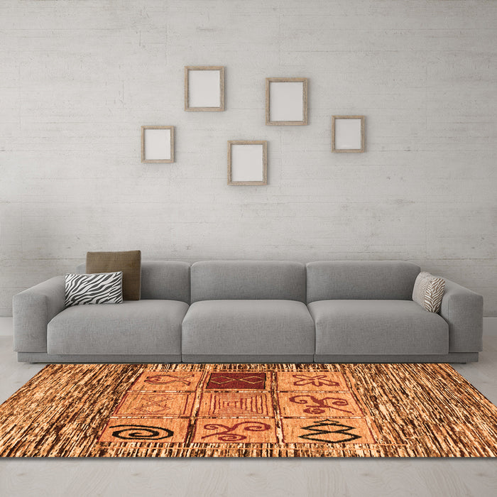 Machine Washable Oriental Orange Modern Area Rugs in a Living Room, wshabs1832org