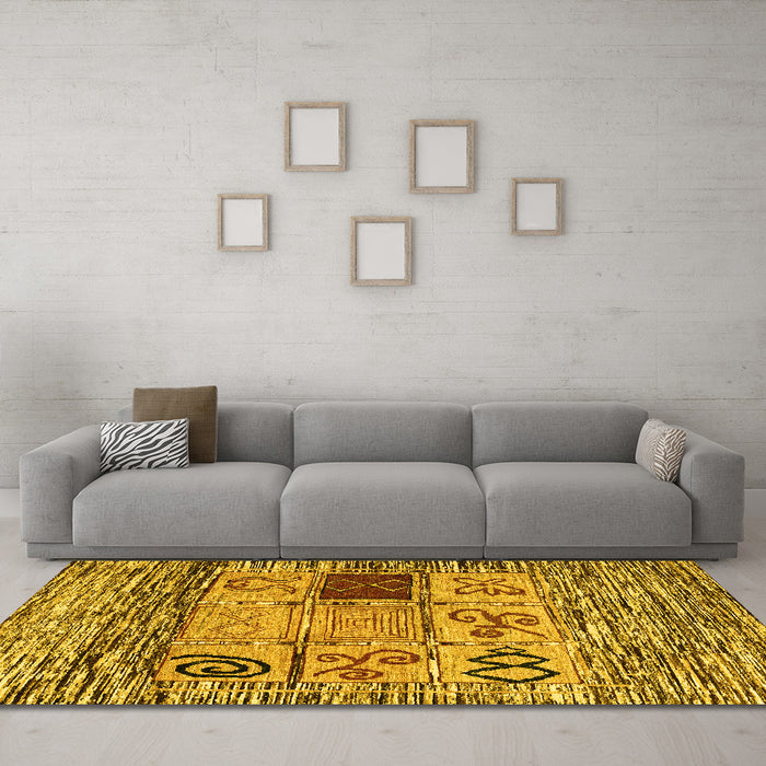 Machine Washable Oriental Yellow Modern Rug in a Living Room, wshabs1832yw