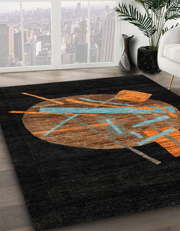 Abstract Black Oriental Rug in Family Room, abs1833