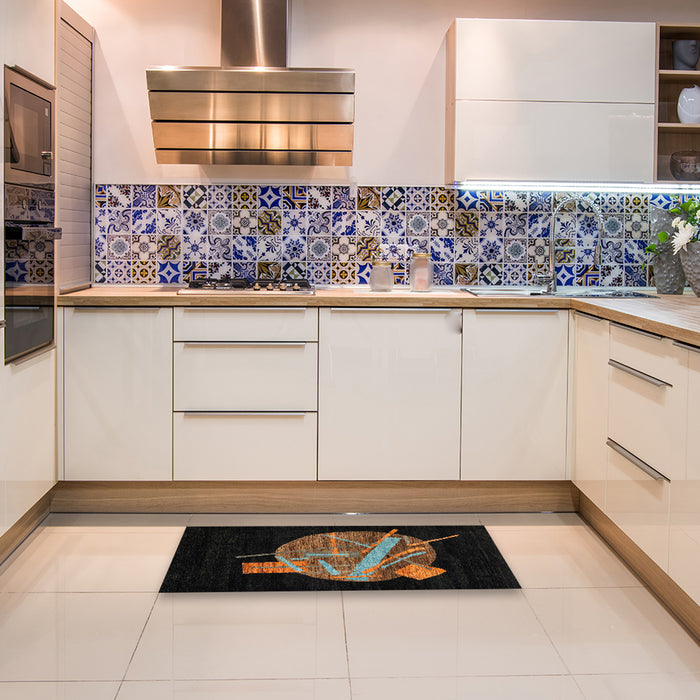 Machine Washable Abstract Black Rug in a Kitchen, wshabs1833