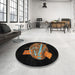 Round Machine Washable Abstract Black Rug in a Office, wshabs1833