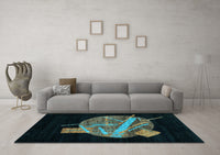 Machine Washable Oriental Light Blue Modern Rug, wshabs1833lblu