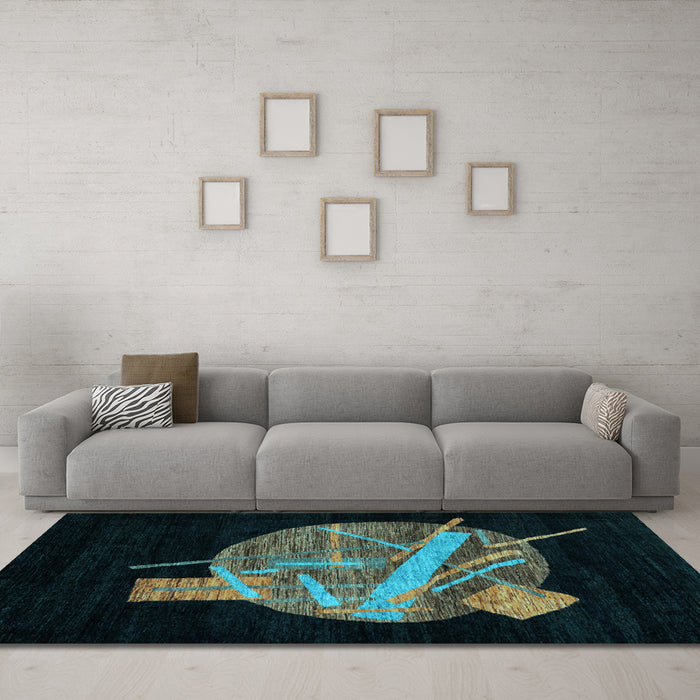 Machine Washable Oriental Light Blue Modern Rug in a Living Room, wshabs1833lblu