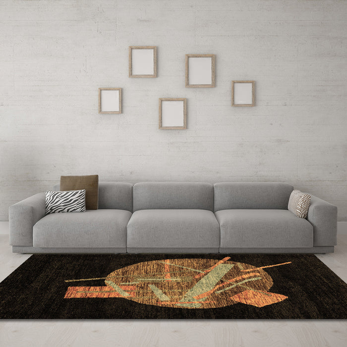 Machine Washable Oriental Brown Modern Rug in a Living Room,, wshabs1833brn