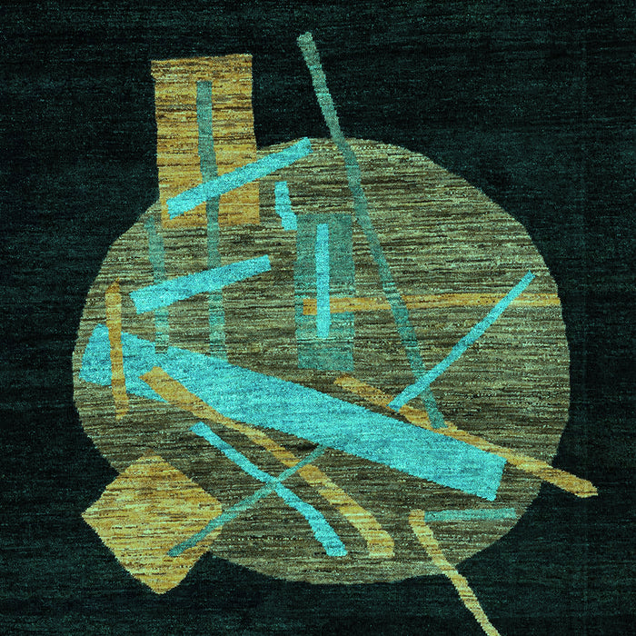 Machine Washable Oriental Turquoise Modern Area Rugs, wshabs1833turq