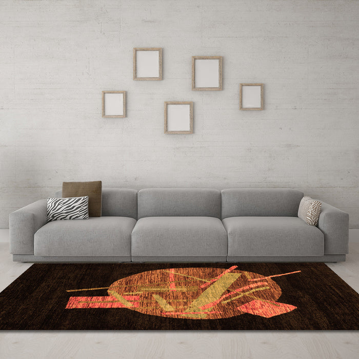 Machine Washable Oriental Orange Modern Area Rugs in a Living Room, wshabs1833org