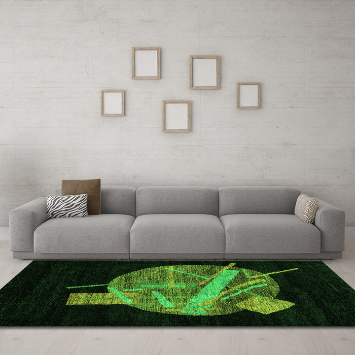 Machine Washable Oriental Green Modern Area Rugs in a Living Room,, wshabs1833grn