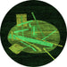 Round Machine Washable Oriental Green Modern Area Rugs, wshabs1833grn