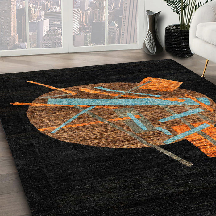 Machine Washable Abstract Black Rug in a Family Room, wshabs1833