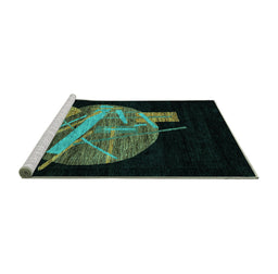 Sideview of Machine Washable Oriental Turquoise Modern Area Rugs, wshabs1833turq