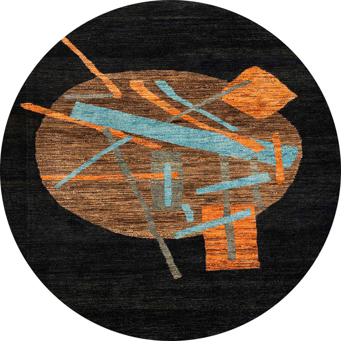 Round Machine Washable Abstract Black Rug, wshabs1833