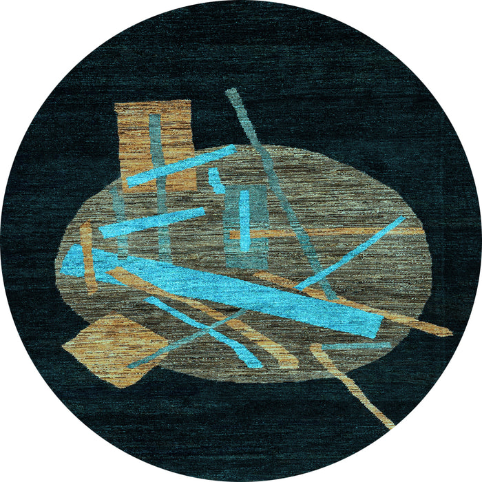 Round Machine Washable Oriental Light Blue Modern Rug, wshabs1833lblu