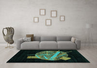 Machine Washable Oriental Turquoise Modern Rug, wshabs1833turq