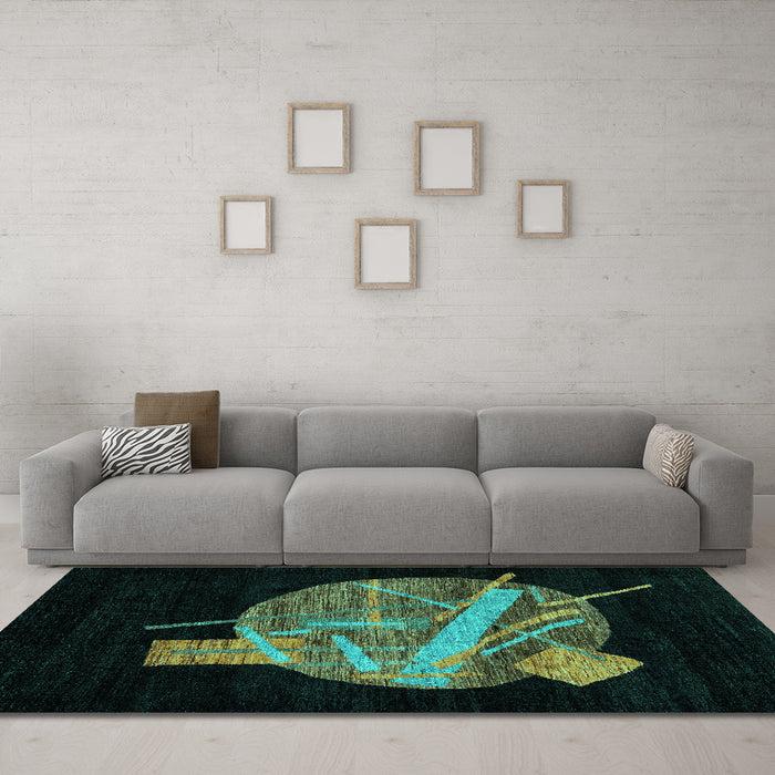 Machine Washable Oriental Turquoise Modern Area Rugs in a Living Room,, wshabs1833turq