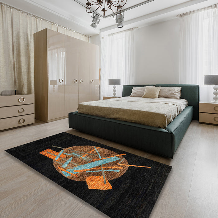 Machine Washable Abstract Black Rug in a Bedroom, wshabs1833