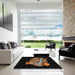 Square Abstract Black Oriental Rug in a Living Room, abs1833