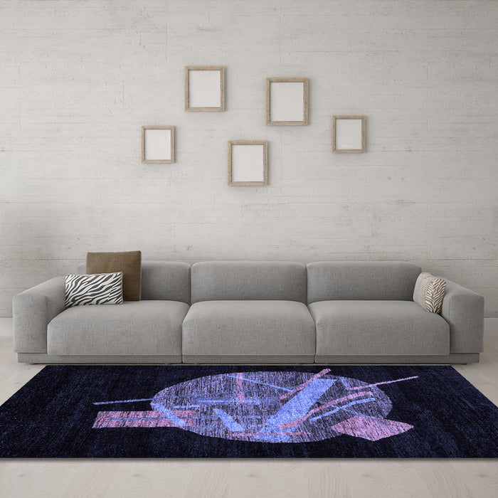 Machine Washable Oriental Blue Modern Rug in a Living Room, wshabs1833blu