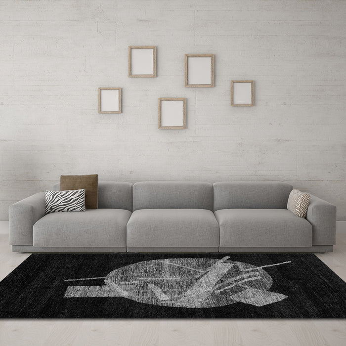 Machine Washable Oriental Gray Modern Rug in a Living Room,, wshabs1833gry