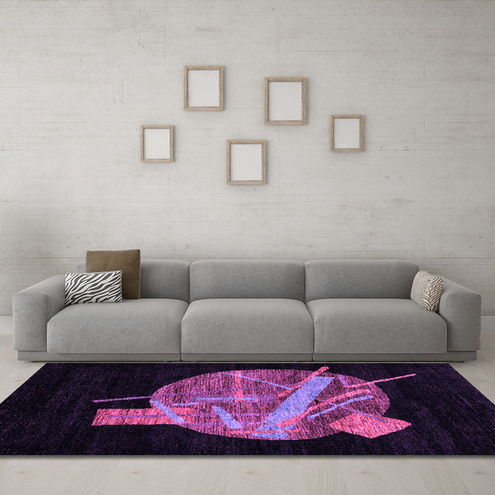 Machine Washable Oriental Purple Modern Area Rugs in a Living Room, wshabs1833pur
