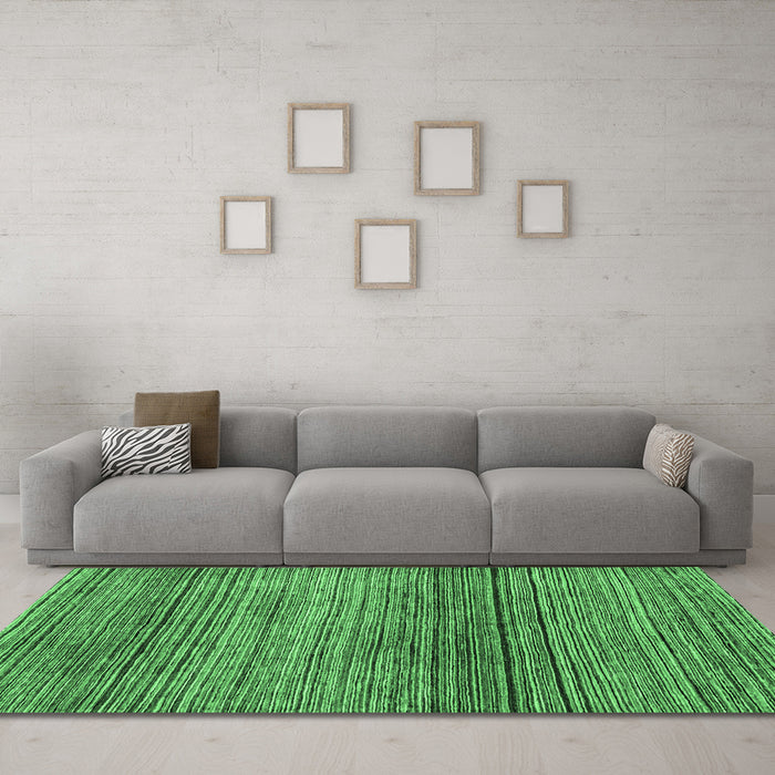 Machine Washable Oriental Emerald Green Modern Area Rugs in a Living Room,, wshabs1834emgrn