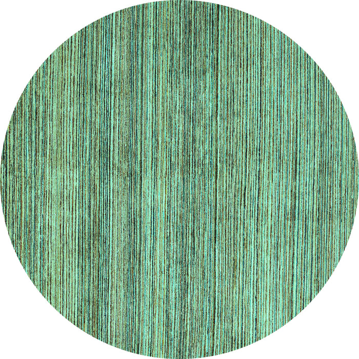 Round Machine Washable Oriental Turquoise Modern Area Rugs, wshabs1835turq