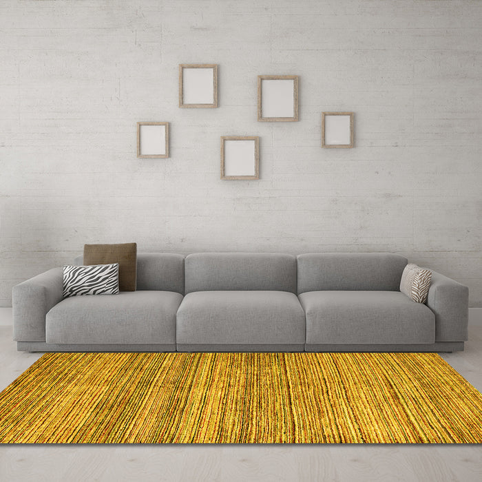 Machine Washable Oriental Yellow Modern Rug in a Living Room, wshabs1835yw