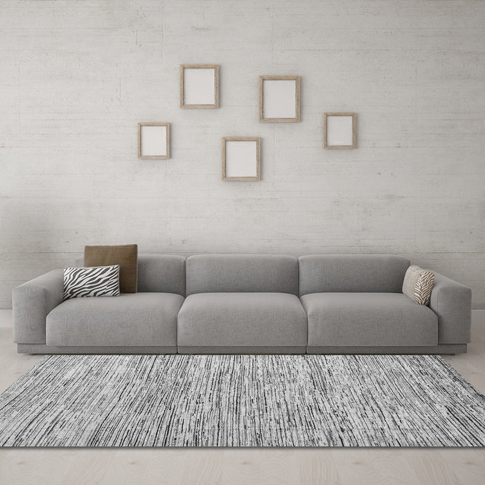 Machine Washable Oriental Gray Modern Rug in a Living Room,, wshabs1836gry