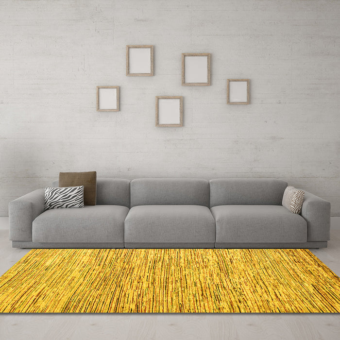 Machine Washable Oriental Yellow Modern Rug in a Living Room, wshabs1836yw