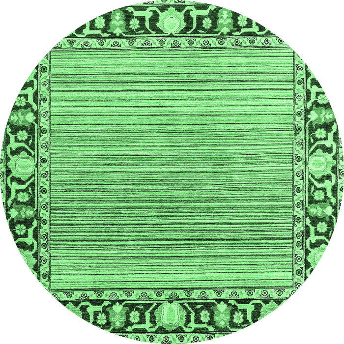 Round Machine Washable Oriental Emerald Green Modern Area Rugs, wshabs1837emgrn