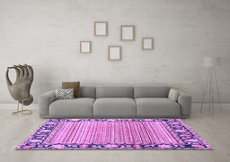 Machine Washable Oriental Purple Modern Area Rugs in a Living Room, wshabs1837pur