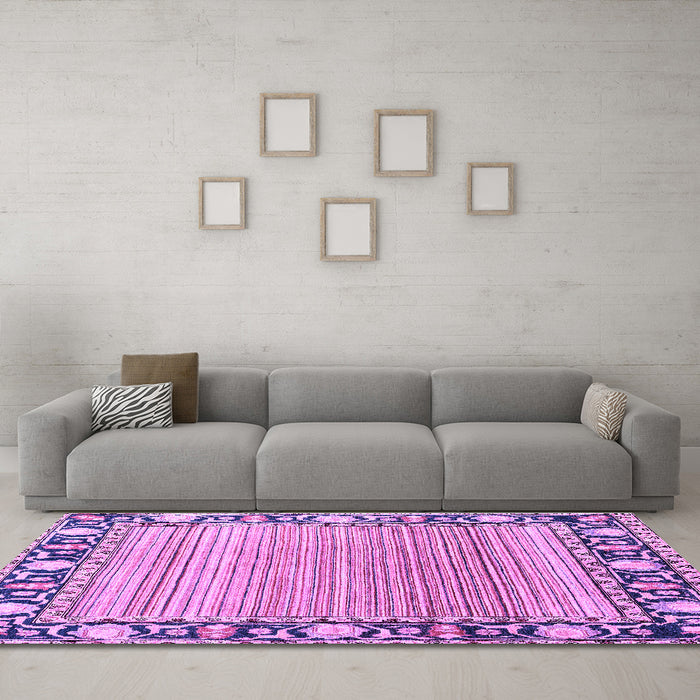 Machine Washable Oriental Purple Modern Area Rugs in a Living Room, wshabs1837pur