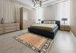 Abstract Chestnut Brown Oriental Rug in a Bedroom, abs1837