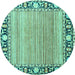 Round Machine Washable Oriental Turquoise Modern Area Rugs, wshabs1837turq