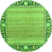 Round Machine Washable Oriental Green Modern Area Rugs, wshabs1837grn