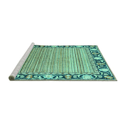 Sideview of Machine Washable Oriental Turquoise Modern Area Rugs, wshabs1837turq