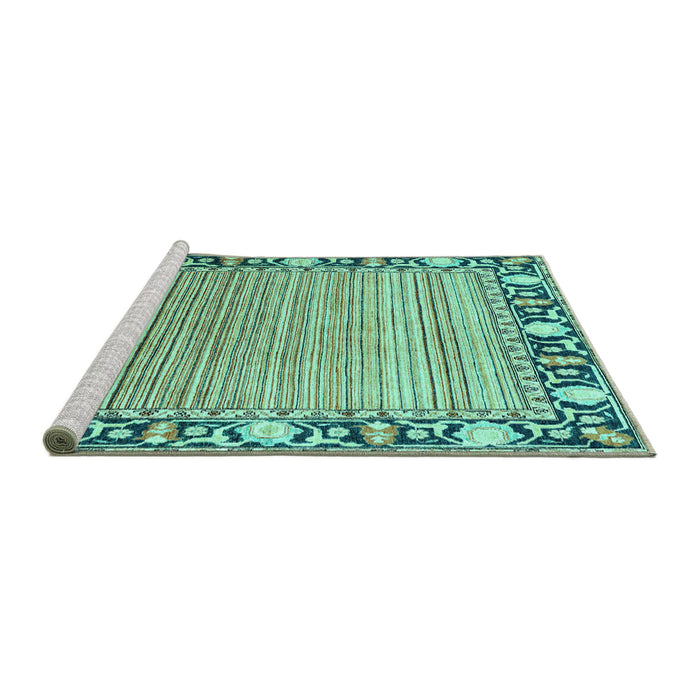 Sideview of Machine Washable Oriental Turquoise Modern Area Rugs, wshabs1837turq